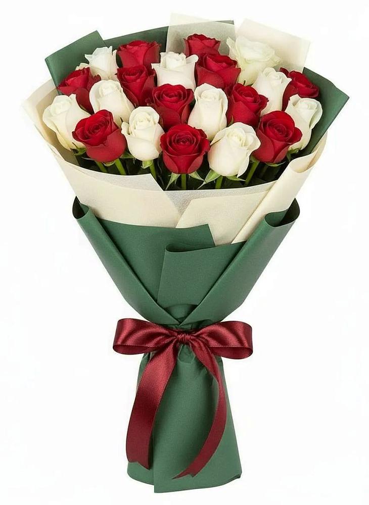 Букет Микс из красных и белых роз в Российском Краснодарский край