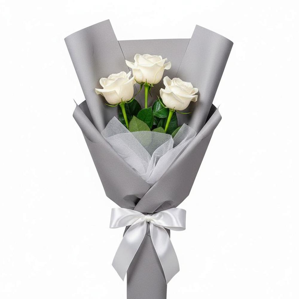 Букет 3 белые розы в Российском Краснодарский край