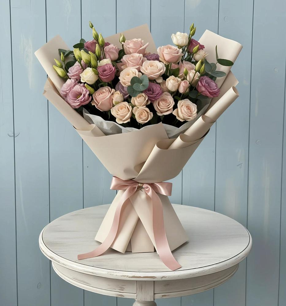 Букет цветов из: Розы и Лизиантусы в Российском Краснодарский край