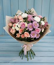 Букет цветов из:  Хризантемы, Розы и Альстромерии в Российском Краснодарский край